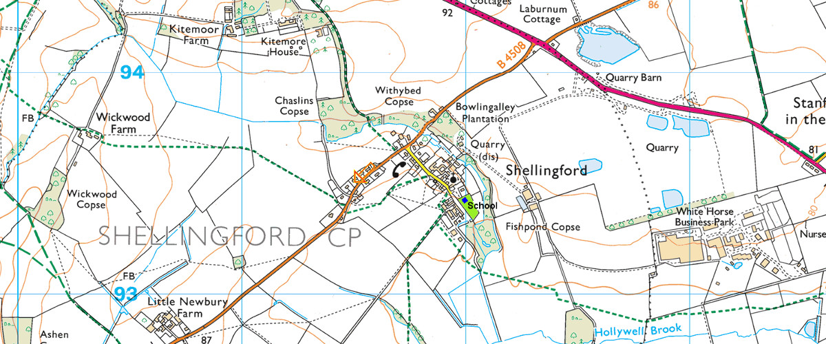 Map of Shellingford and surrounding area